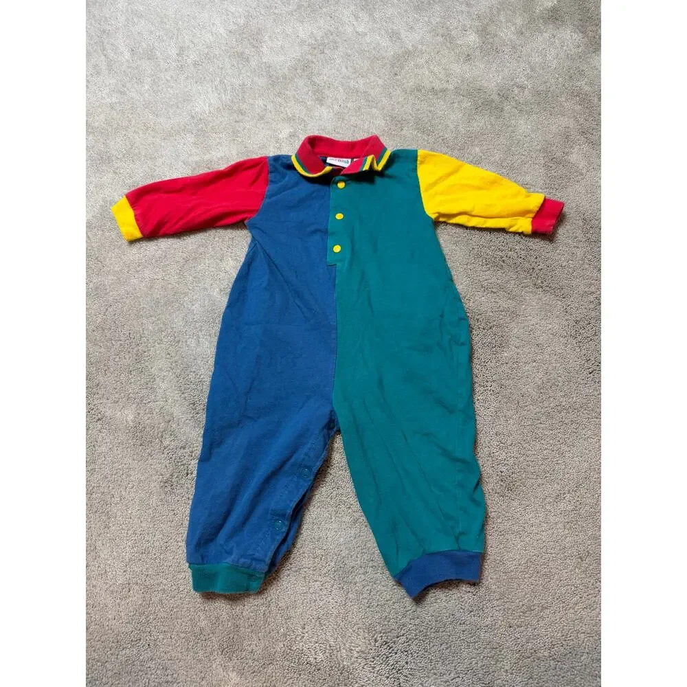 Vintage Okie Dokie Size 12 Mo Color Block One Piece Jumpsuit